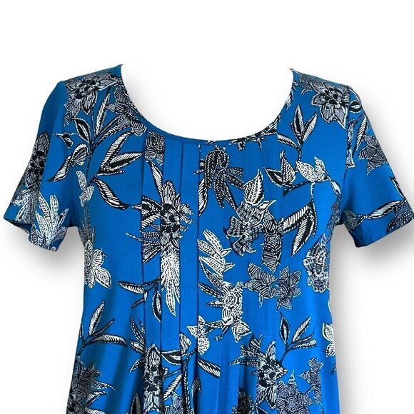 J Jill Wearever Collection Womens Soft Pleated Dress XS Pacific Blue Floral - Picture 4 of 6